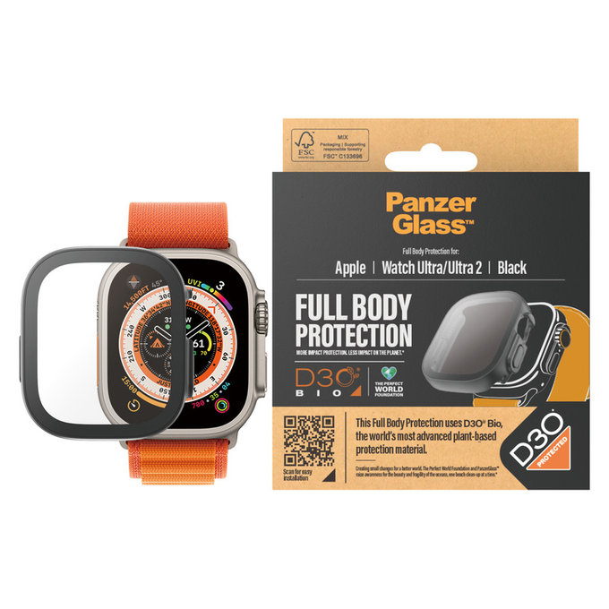 Sticlă securizată Full Body D3O pentru Apple Watch Ultra/Ultra 2, Negru, PanzerGlass