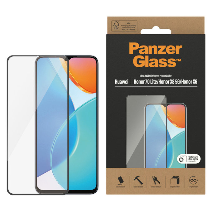 Sticlă securizată UWF pentru Honor 70 Lite, Negru, PanzerGlass