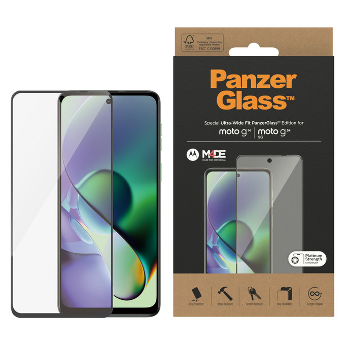 Sticlă securizată UWF pentru Motorola Moto G14/G54 5G, Negru, PanzerGlass