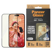 Sticlă securizată UWF Eyecare cu aplicator pentru iPhone 15, Negru, PanzerGlass