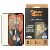 Sticlă securizată UWF Eyecare cu aplicator pentru iPhone 15 Plus, Negru, PanzerGlass