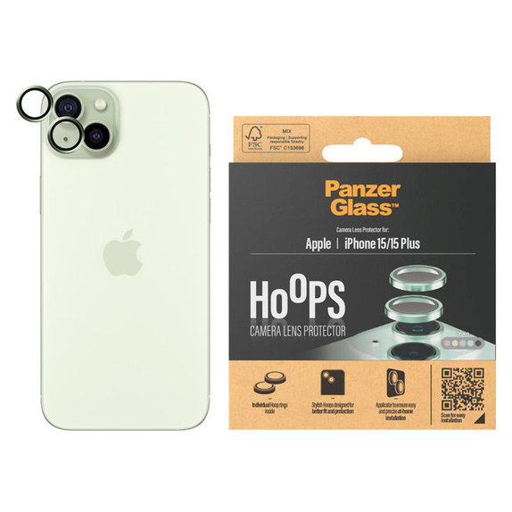 Protecție lentile cameră Hoops pentru iPhone 15/15 Plus, Verde, PanzerGlass