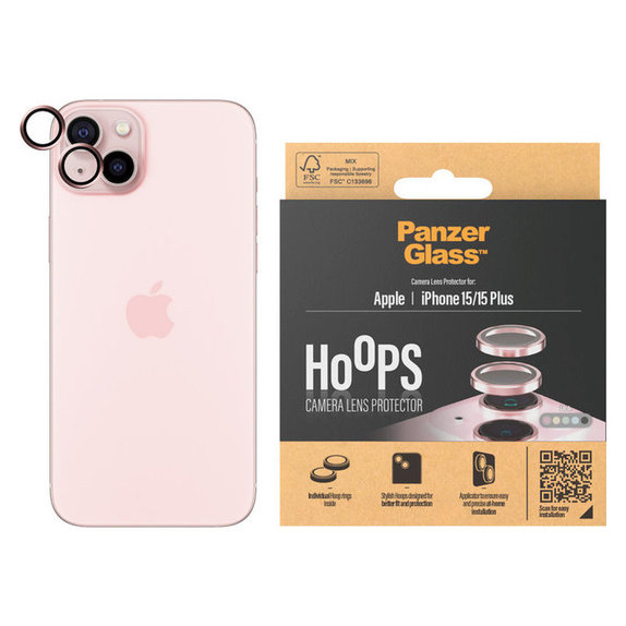 Protecție lentile cameră Hoops pentru iPhone 15/15 Plus, Roz, PanzerGlass