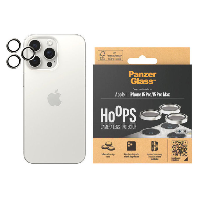 Protecție lentile cameră Hoops pentru iPhone 15 Pro/15 Pro Max, White Metal, PanzerGlass