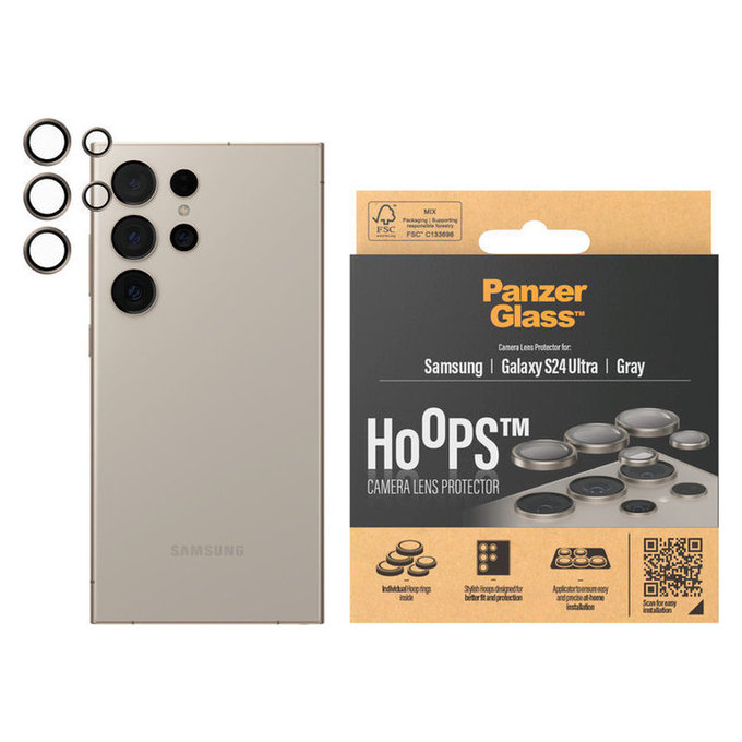 Protecție lentile cameră Hoops pentru Samsung Galaxy S24 Ultra, Gri, PanzerGlass