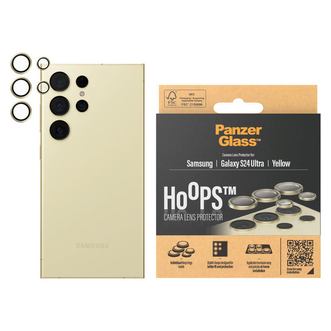 Protecție lentile cameră Hoops pentru Samsung Galaxy S24 Ultra, Galben, PanzerGlass