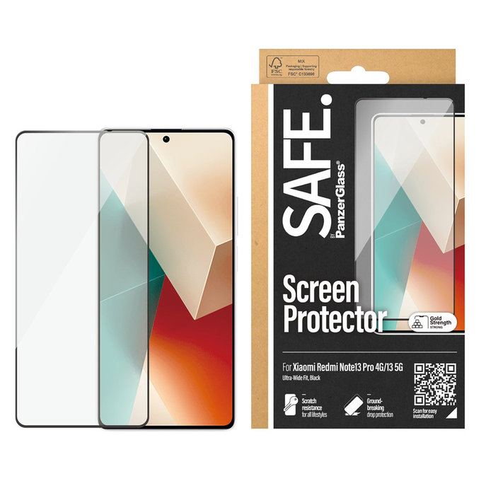 Sticlă securizată UWF pentru Xiaomi Redmi Note 13 4G, Negru, SAFE by PanzerGlass