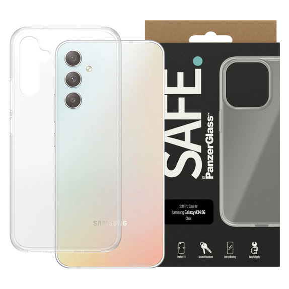 Caz TPU pentru Samsung Galaxy A34 5G, Transparent, SAFE by PanzerGlass