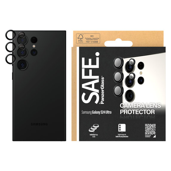 Protecție lentile cameră pentru Samsung Galaxy S24 Ultra, Negru, SAFE by PanzerGlass