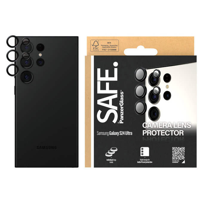 Protecție lentile cameră pentru Samsung Galaxy S24 Ultra, Negru, SAFE by PanzerGlass