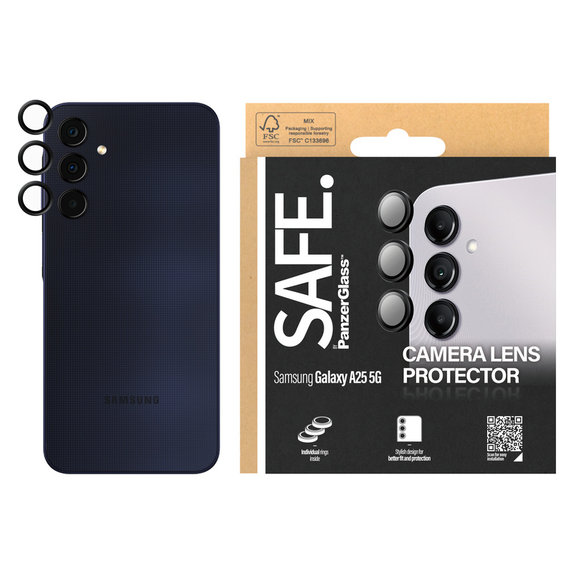 Protecție lentile cameră pentru Samsung Galaxy A25 5G, Negru, SAFE by PanzerGlass