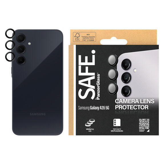 Protecție lentile cameră pentru Samsung Galaxy A34 5G, Negru, SAFE by PanzerGlass