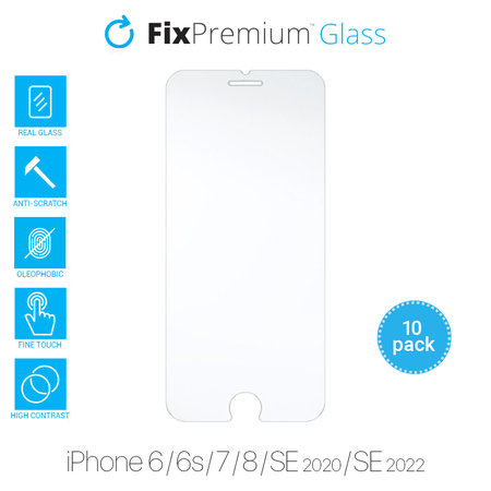 FixPremium Glass - Geam securizat pentru iPhone 6, 6s, 7, 8, SE 2020 & SE 2022 (10 Pack)