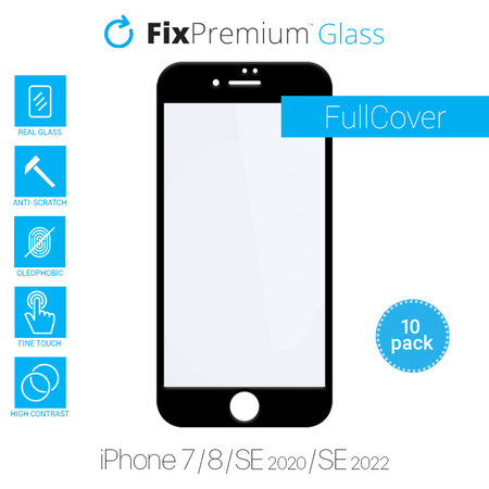 FixPremium FullCover Glass - Geam securizat pentru iPhone 7, 8, SE 2020 & SE 2022 (10 Pack)