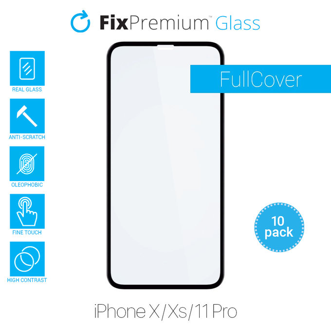 FixPremium FullCover Glass - Geam securizat pentru iPhone X, XS & 11 Pro (10 Pack)