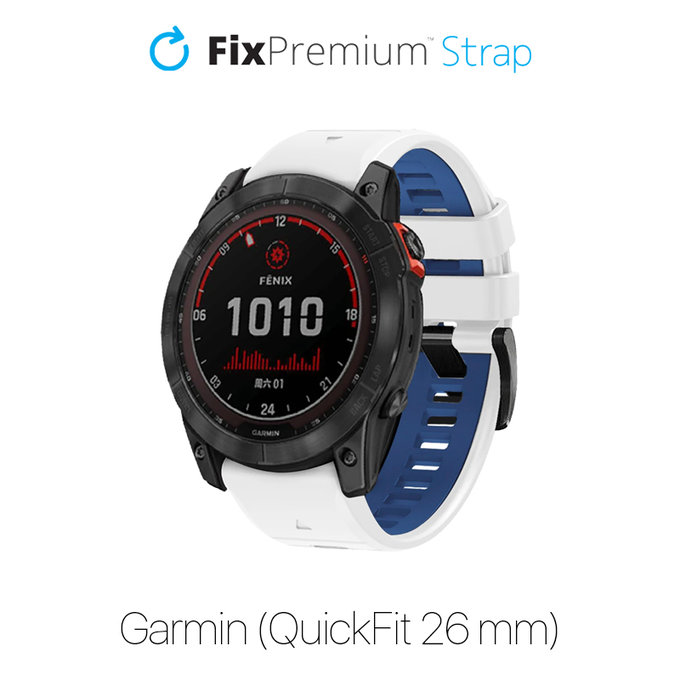 FixPremium - Curea din silicon bicolor pentru Garmin (QuickFit 26mm), alb