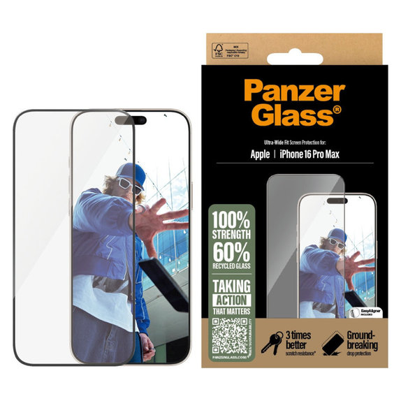 Sticlă securizată UWF cu aplicator pentru iPhone 16 Pro Max, Negru, PanzerGlass