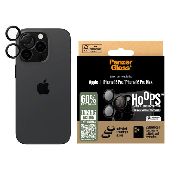Protecție lentilă Hoops pentru iPhone 16 Pro Max/16 Pro, Negru, PanzerGlass