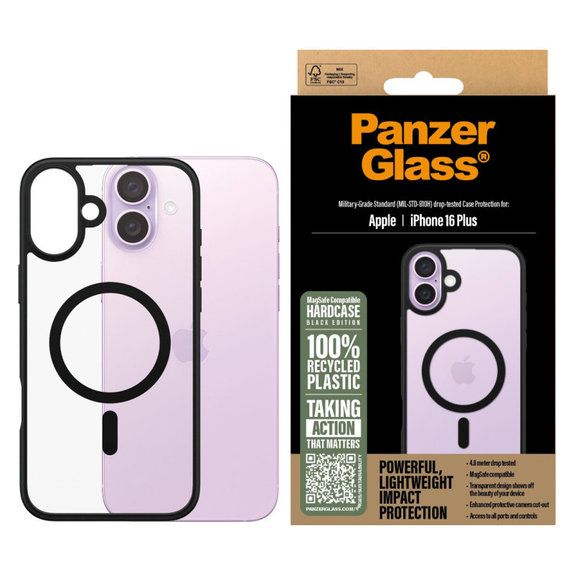 Caz HardCase cu MagSafe pentru iPhone 16 Plus, negru, PanzerGlass