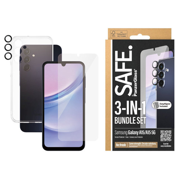 Bundle protecție lentile cameră + sticlă securizată UWF + husă TPU pentru Samsung A15 5G, SAFE