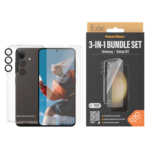 Bundle Hoops + Sticlă securizată UWF + Hard Case D3O pentru Samsung Galaxy S24, PanzerGlass
