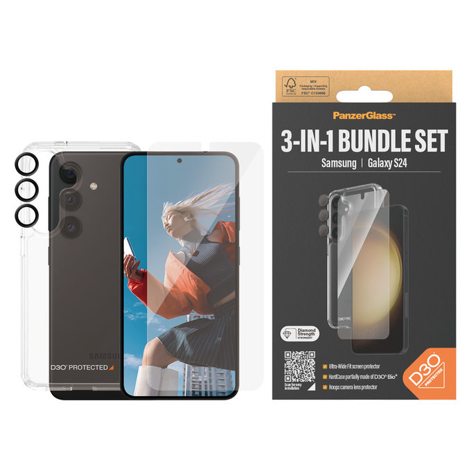 Bundle Hoops + Sticlă securizată UWF + Hard Case D3O pentru Samsung Galaxy S24, PanzerGlass