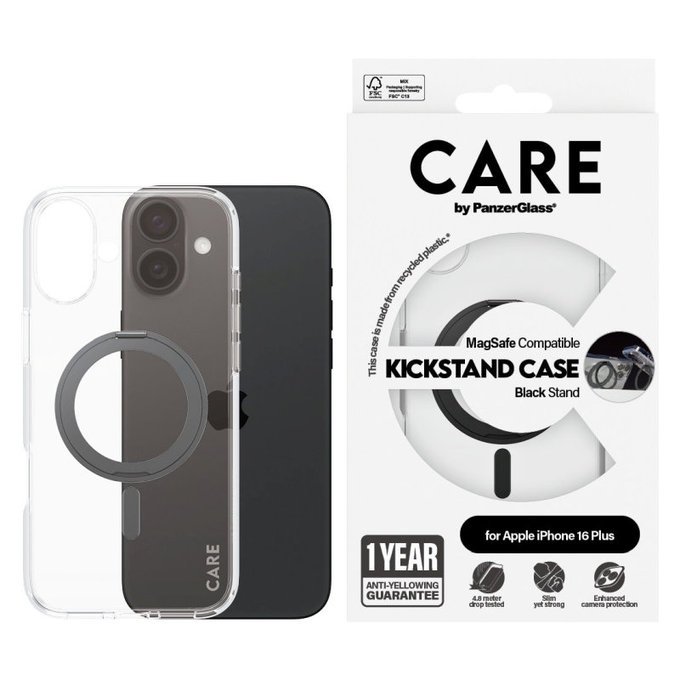 Husă Kickstand cu MagSafe pentru iPhone 16 Plus, Negru, CARE
