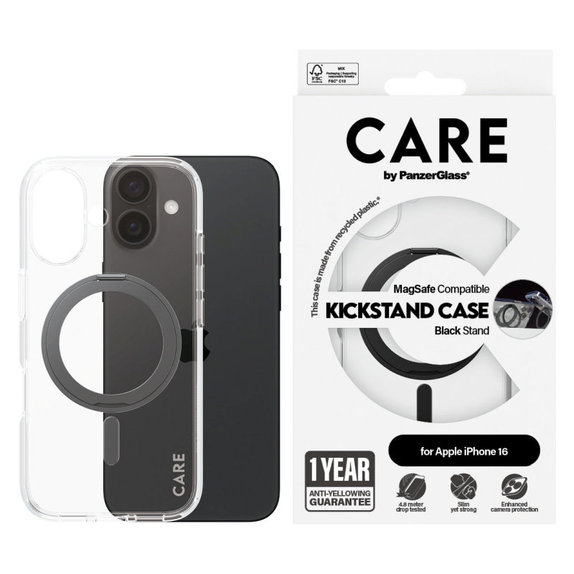 Husă Kickstand cu MagSafe pentru iPhone 16, Negru, CARE