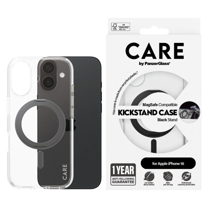 Husă Kickstand cu MagSafe pentru iPhone 16, Negru, CARE