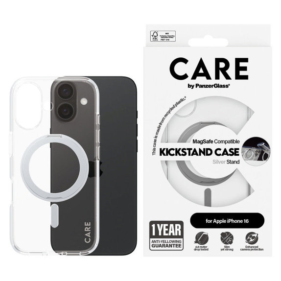 Husă Kickstand cu MagSafe pentru iPhone 16, Argintiu, CARE
