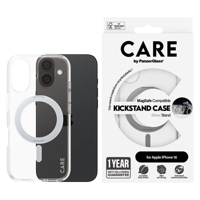 Husă Kickstand cu MagSafe pentru iPhone 16, Argintiu, CARE
