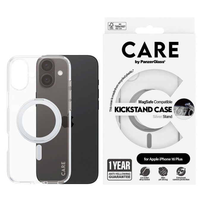 Husă Kickstand cu MagSafe pentru iPhone 16 Plus, Argintiu, CARE