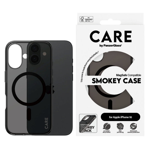 Husă Smokey cu MagSafe pentru iPhone 16, Negru, CARE