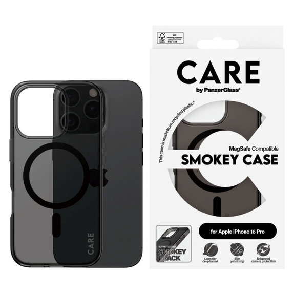 Husă Smokey cu MagSafe pentru iPhone 16 Pro, Negru, CARE