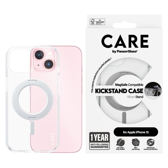 Caz Kickstand cu MagSAFE by PanzerGlass pentru iPhone 15, Argintiu, PanzerGlass