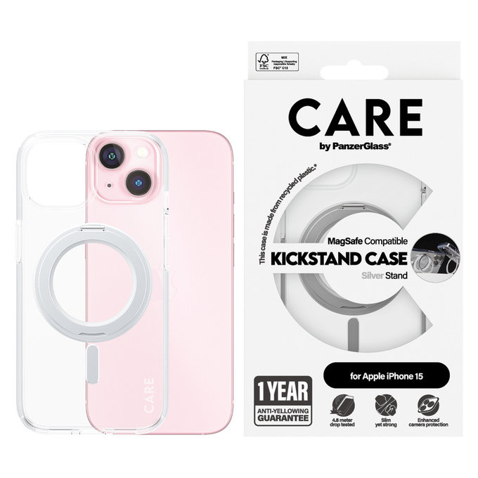 Caz Kickstand cu MagSAFE by PanzerGlass pentru iPhone 15, Argintiu, PanzerGlass