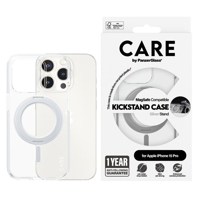 Caz Kickstand cu MagSAFE by PanzerGlass pentru iPhone 15 Pro, Argintiu, PanzerGlass