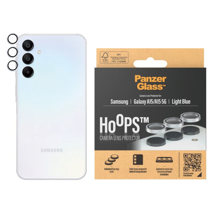 Protecție lentile cameră Hoops pentru Samsung A15/A15 5G, Albastru deschis, PanzerGlass