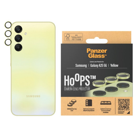 Protecție lentile cameră Hoops pentru Samsung A25 5G, Galben, PanzerGlass