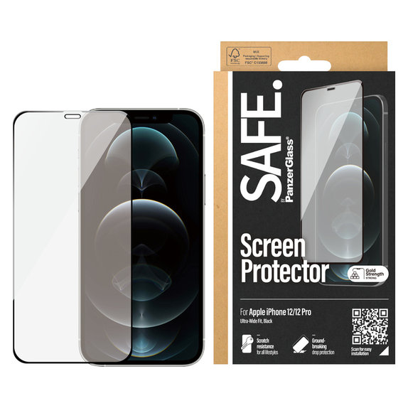 Sticlă securizată Case Friendly pentru iPhone 12 Pro/12, Negru, SAFE by PanzerGlass