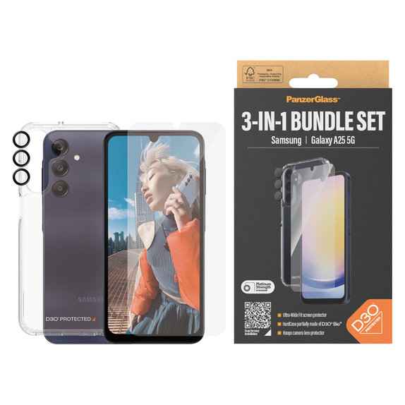 Bundle Hoops + Sticlă securizată UWF + Hard Case D3O pentru Samsung Galaxy A25 5G, Transparent, PanzerGlass
