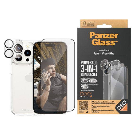 Bundle PicturePerfect + Sticlă securizată UWF + Hard Case D3O pentru iPhone 15 Pro, PanzerGlass