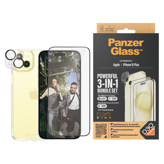 Bundle PicturePerfect + Sticlă securizată UWF + Hard Case D3O pentru iPhone 15 Plus, PanzerGlass
