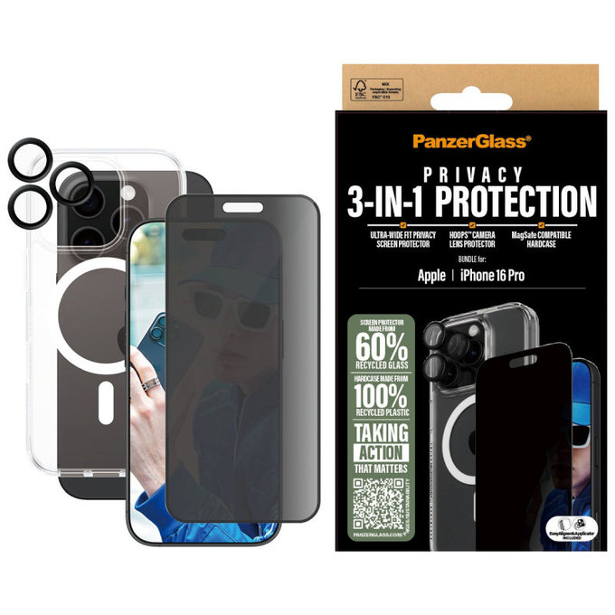 Bundle Hoops + Sticlă securizată UWF + Hard Case pentru iPhone 16 Pro, PanzerGlass