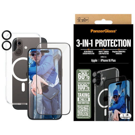 Bundle Hoops + Sticlă securizată UWF + Hard Case pentru iPhone 16 Plus, PanzerGlass