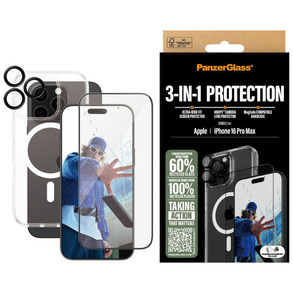 Bundle Hoops + Sticlă securizată UWF + Hard Case pentru iPhone 16 Pro Max, PanzerGlass