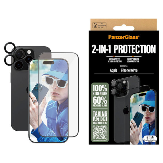Bundle Hoops + sticlă securizată UWF pentru iPhone 16 Pro, PanzerGlass