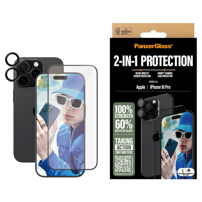 Bundle Hoops + sticlă securizată UWF pentru iPhone 16 Pro, PanzerGlass