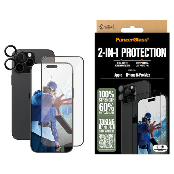 Bundle Hoops + sticlă securizată UWF pentru iPhone 16 Pro Max, PanzerGlass