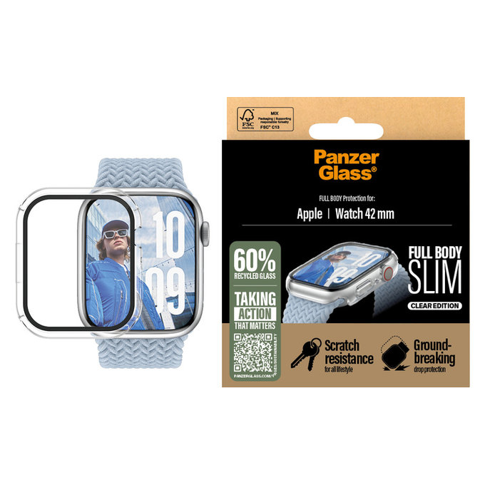 Sticlă securizată Full Body Slim pentru Apple Watch 11/10 42 mm, Transparent, PanzerGlass
